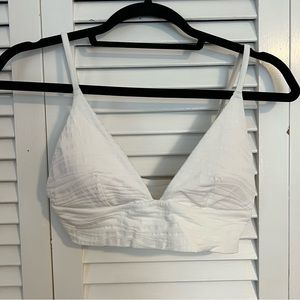 Aerie Jacquard Longline Triangle Bikini Top - White